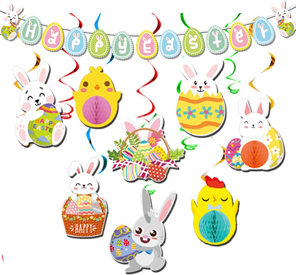 Set de 30 decoratiuni pentru Paste Jodsen, carton/PVC, multicolor,
