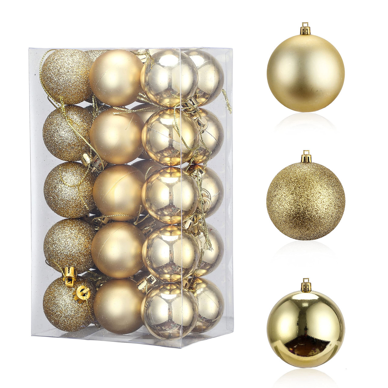 Set de 30 globuri pentru bradul de Craciun LessMo, plastic, auriu, 4 cm