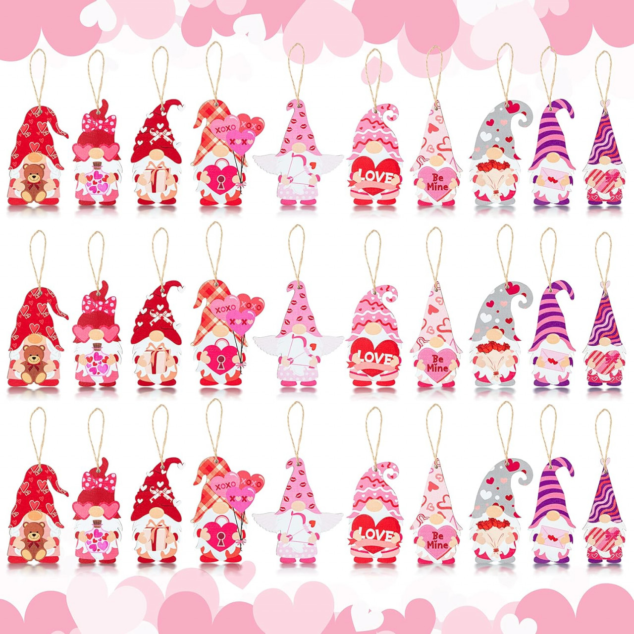 Set de 31 decoratiuni pentru Valentine”s Day Haooryx, lemn/textil, multicolor