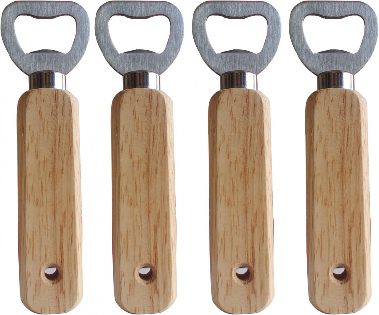 Set de 4 deschizatoare de sticle Yyst, lemn/metal, natur/argintiu, 14 x 4 cm