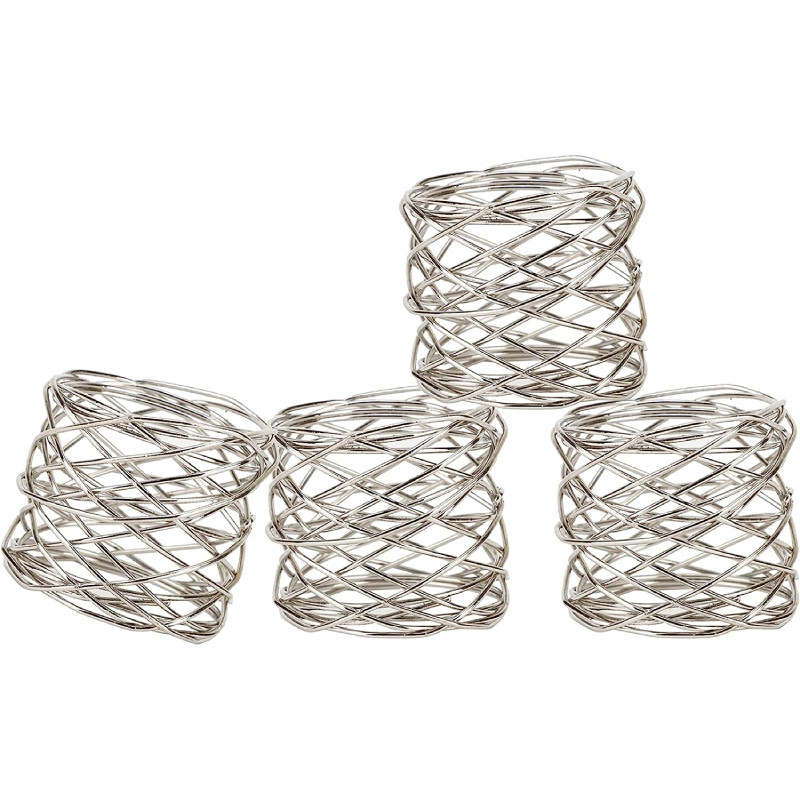 Set de 4 suporturi decorative pentru servetele India Artistic, aliaj, argintiu, 6,3 x 2,5 cm