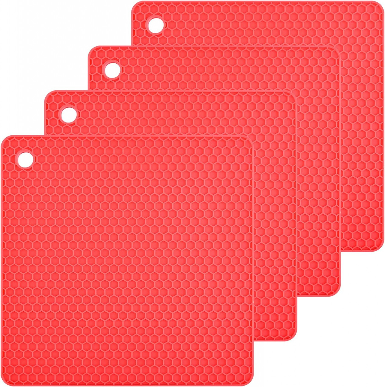 Set de 4 suporturi pentru vase fierbinti Smithcraft, silicon, rosu, 17.5 x 17.5 cm