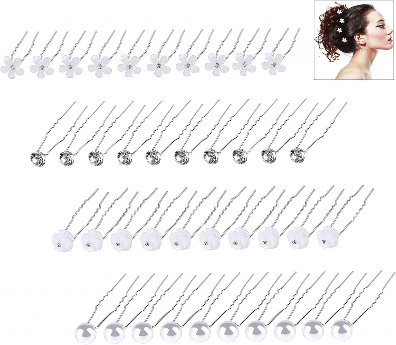 Set de 40 agrafe de par XLKJ, metal, argintiu