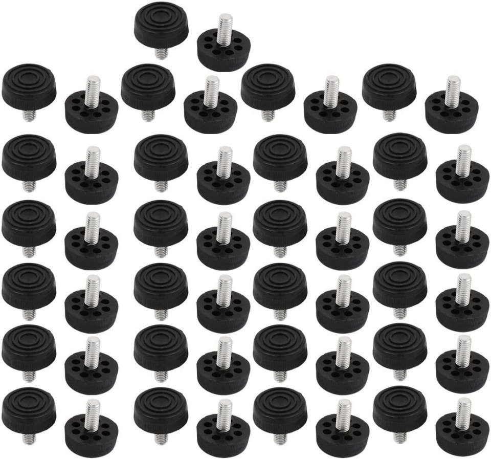 Set de 50 suruburi M8 pentru reglare picioare mobilier Uxcell, plastic/metal, negru/argintiu, 30 x 30 x 29,5 mm 295