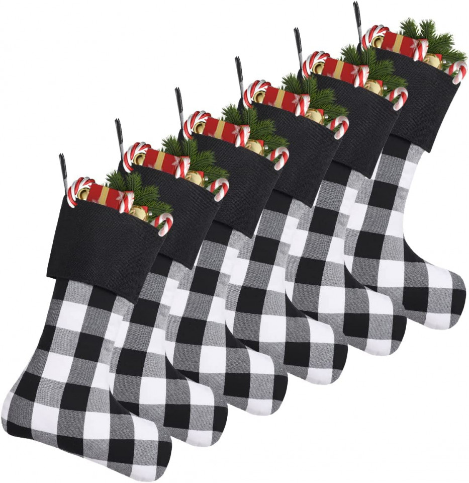 Set de 6 ciorapi de Craciun Cootato, textil, carouri,alb/negru, 46 cm