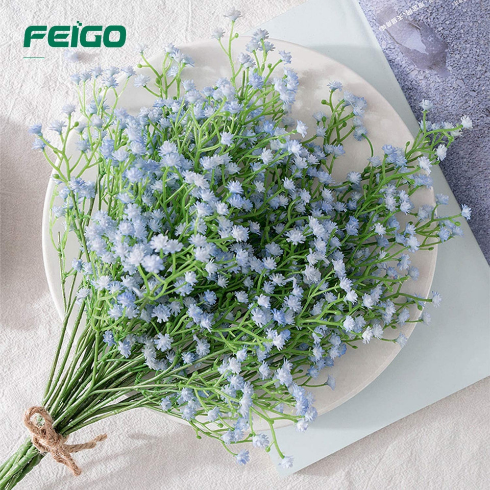 Set de 6 flori artificiale FEIGO, plastic, albastru/verde, 30 cm