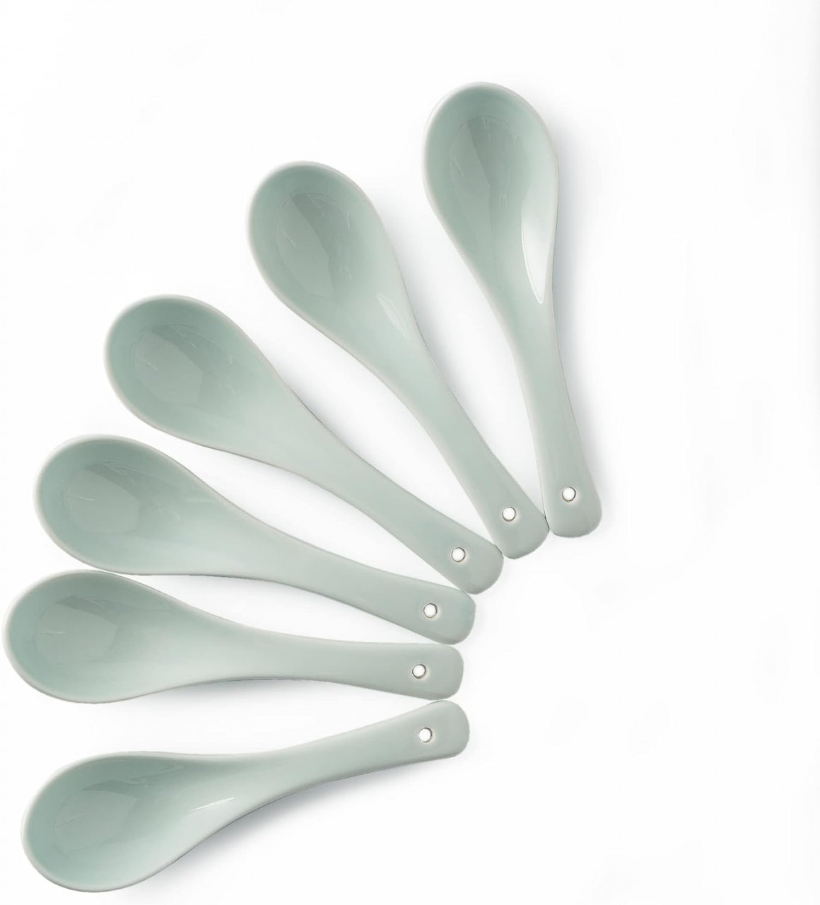 Set de 6 lingurite Syndecho, ceramica, verde deschis, 4,3 x 14 cm