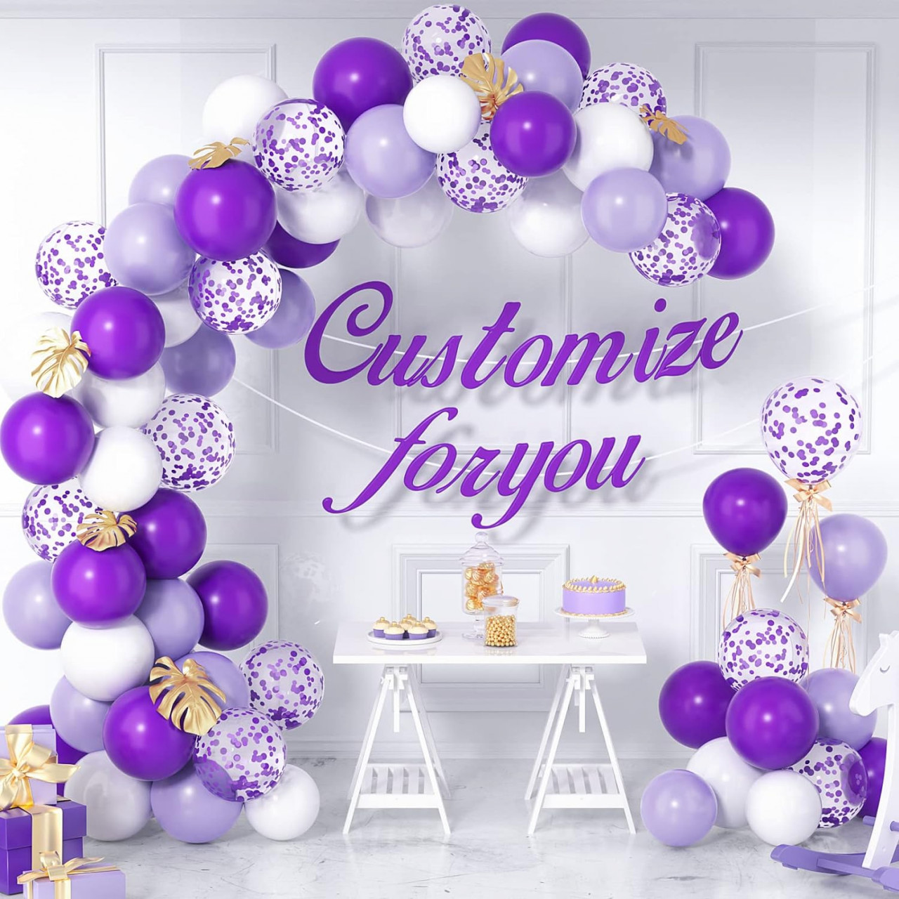 Set de 60 baloane pentru petrecere Ynzzw, latex, mov/alb, 30 cm