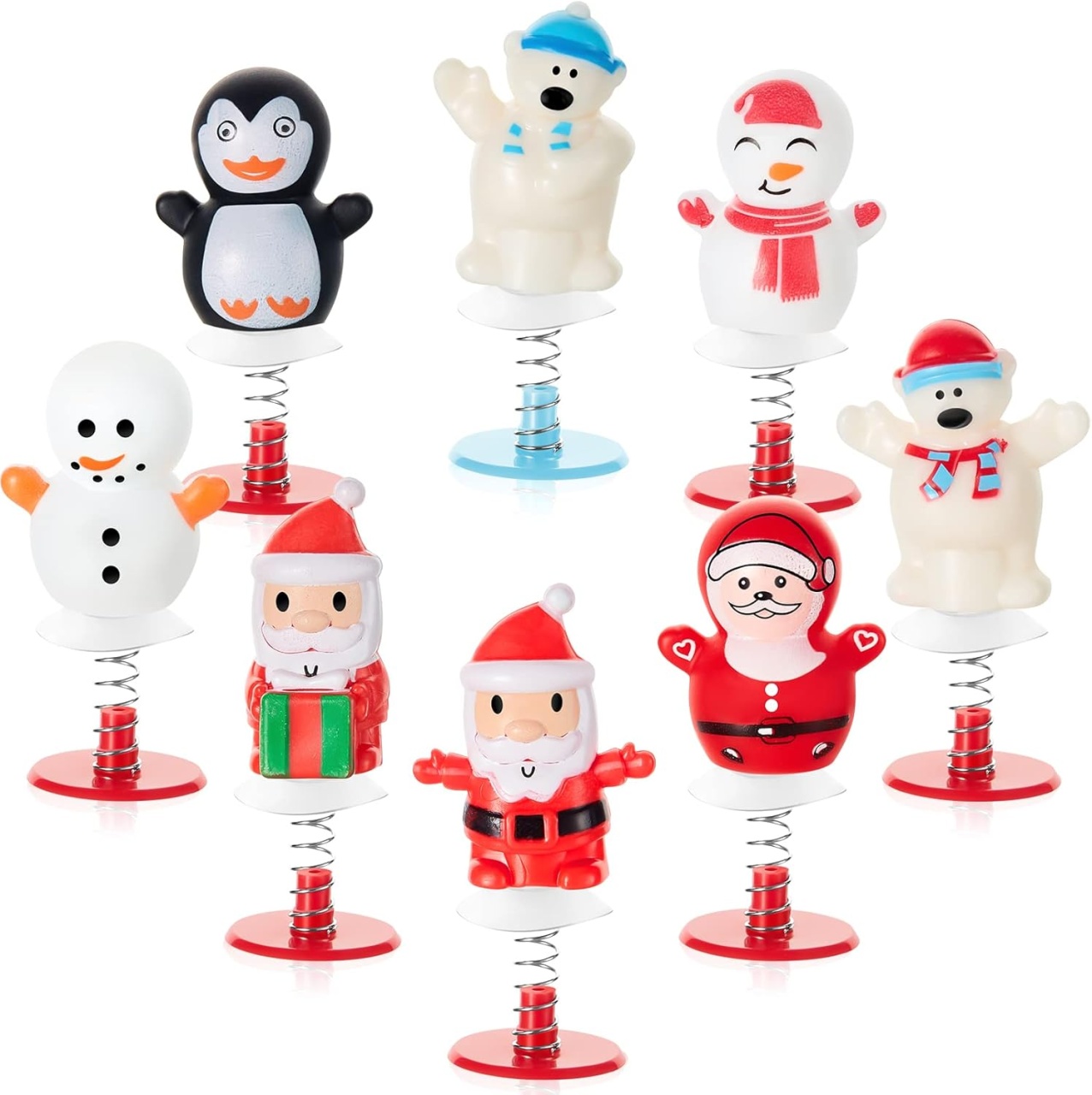 Set de 8 figurine saritoare pentru Craciun Suilung, plastic/metal, multicolor, 3 x 2,5 x 6,5 cm