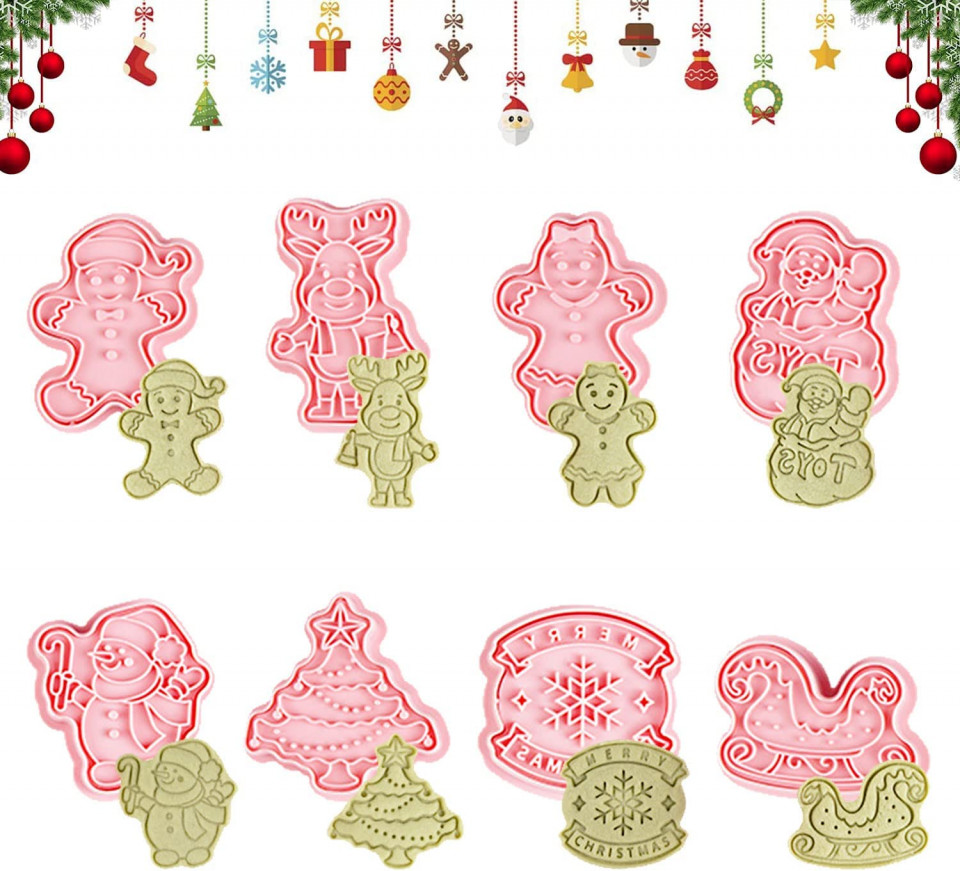 Poza Set de 8 forme pentru biscuiti de Craciun Sunshine smile, plastic, roz