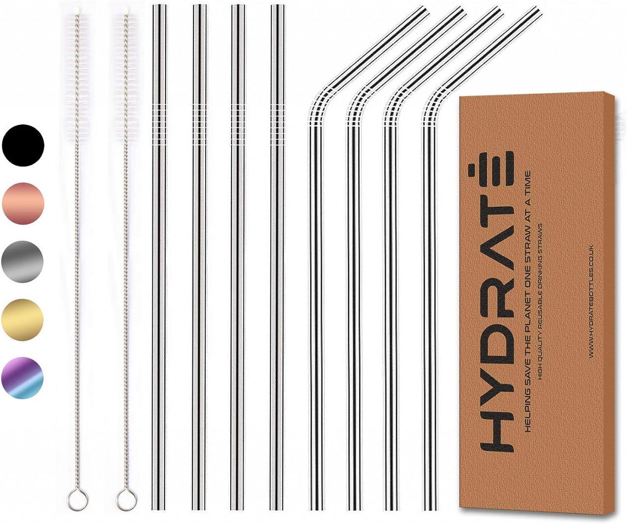 Set de 8 paie si 2 perii pentru curatare Hydrate, otel inoxidabil/nailon, argintiu/alb