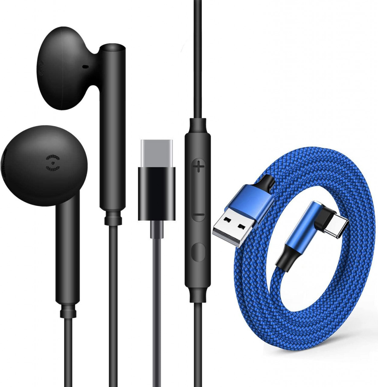 Set de casti USB-C cu microfon incorporat si cablu USB ZJXD, plastic/nailon/metal, albastru/negru chilipirul-zilei.ro/