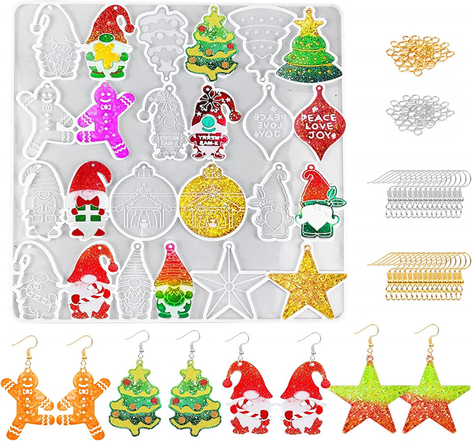 Set de creatie cu 12 matrite si 100 carlige pentru cercei de Craciun Pwsap, silicon/metal, multicolor 100% pret redus