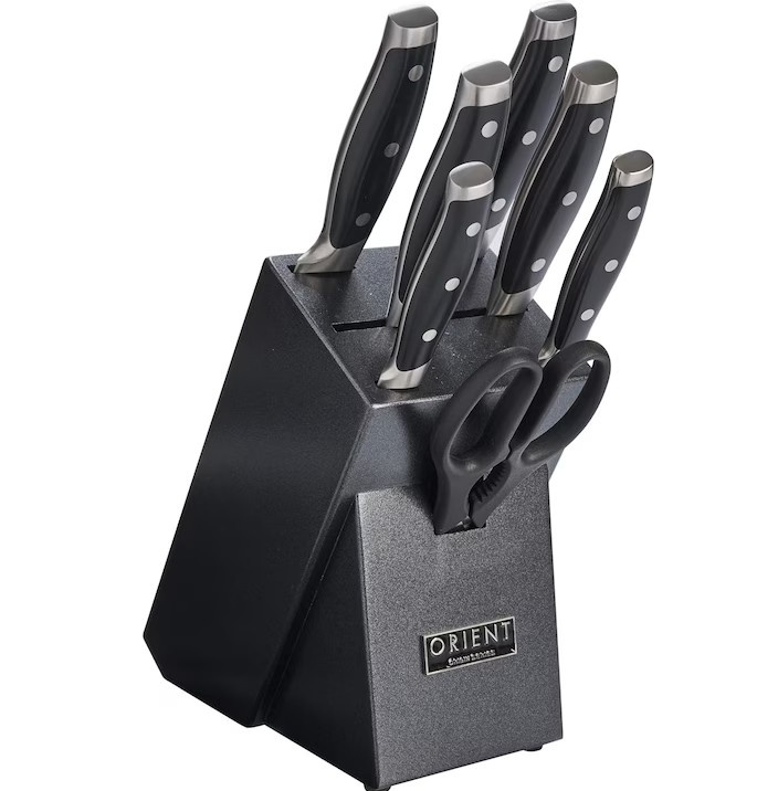 Set de cutite pentru bucatarie, Orient, Origin Series, 8 piese, cu suport granit, premium, Otel Inoxidabil german X50 Ultra+, Negru, resigilat