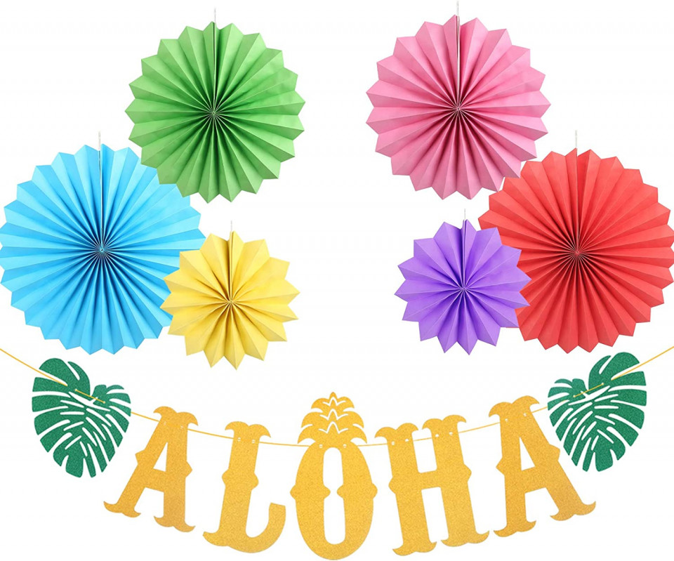 Set de petrecere Hawaiian ZERHOK, hartie, multicolor, 9 piese Accesorii pentru petreceri 2023-09-28