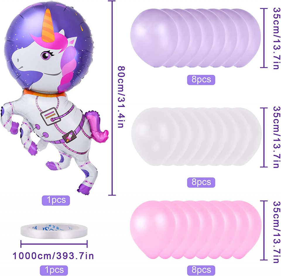 Poze Set de petrecere pentru 29 ani Colmanda, latex/folie, model unicorn, multicolor, 32 piese