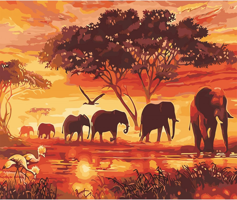 Set de pictura cu numere Jangostor, vopsea acrilica,maro, elefant, 40 x 50 cm