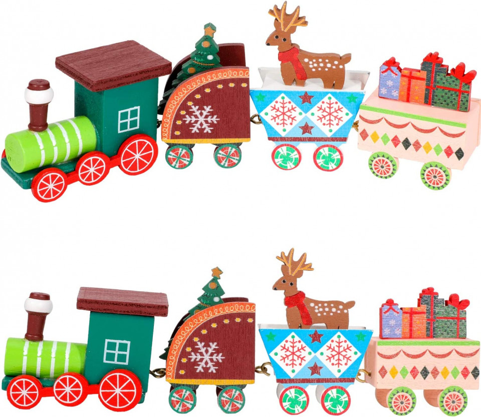 Poze Set de tren de Craciun si 24 cutii decorative Qpout, multicolor, lemn/spuma/folie,18,5 cm /2.5 x 2.5 x 2.5 cm