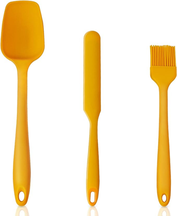 Set lingura, o spatula si o pensula Asdirne, silicon, galben
