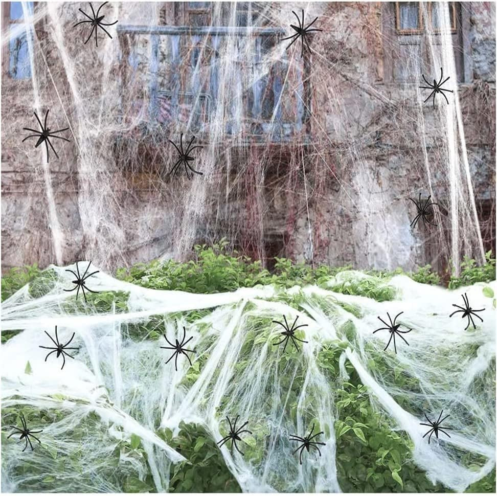 Set panza cu 2 paienjeni si 16 stickere cu lilieci pentru Halloween Kateluo, poliester/. plastic/PVC, alb/negru.