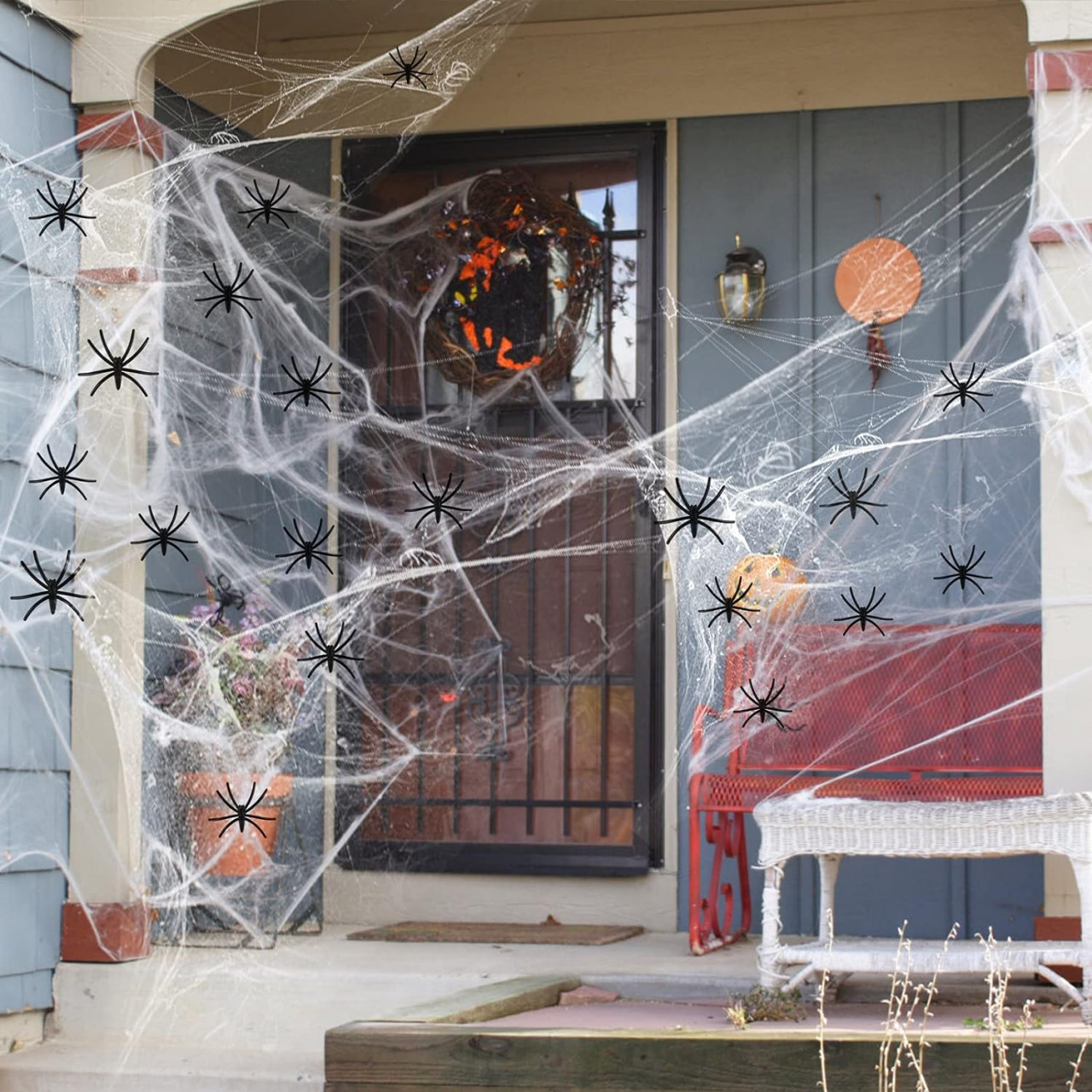 Set panza si 60 paianjeni pentru Halloween GUBOOM, textil/plastic, alb/negru