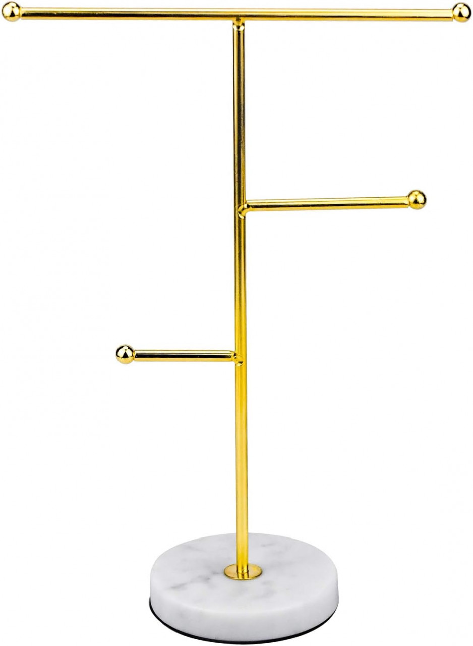Stand de bijuterii KARAA, metal/marmura, auriu/alb, 24,5 cm