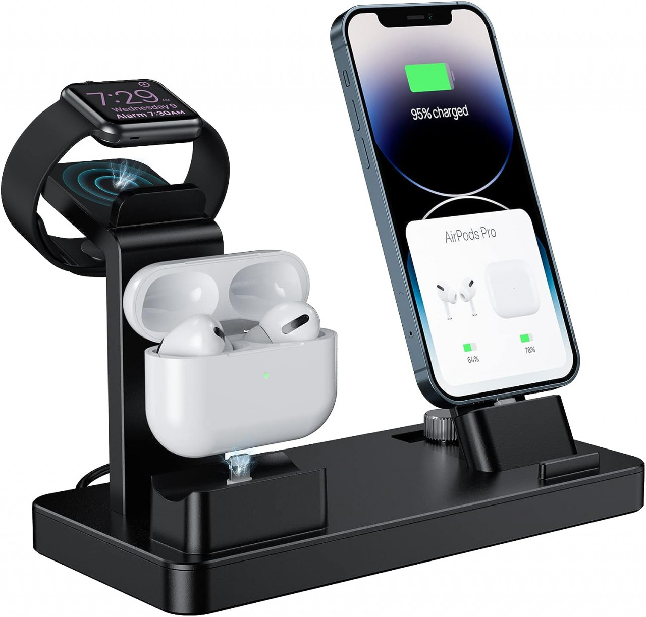 Statie de incarcare 3-in-1 pentru AirPods/Apple Watch/iPhone Viglt, USB tip C, plastic, negru