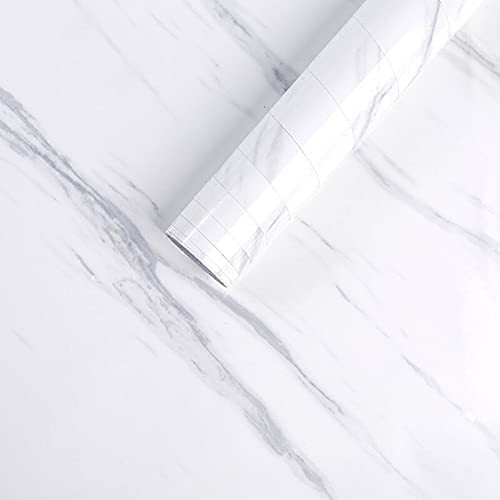Tapet autoadeziv Hode, PVC, alb/gri, model marmura, 30 cm x 3 m