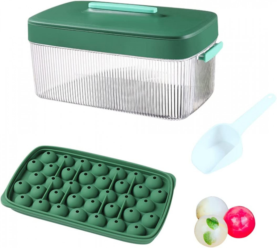 Tava pentru cuburi de gheata cu capac, silicon, verde, 23.8 x 12.8 x 11.5 cm Forme și decorațiuni de gătit 2023-09-25