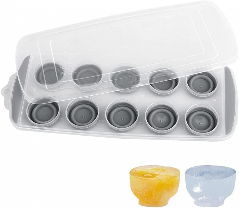 Tava pentru cuburi de gheata cu capac Taozoey, plastic, gri, 30 x 12,5 x 2 cm
