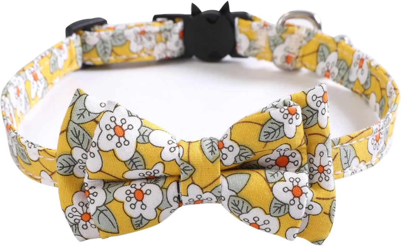 Zgarda cu fundita pentru pisici Yiwong, textil/plastic, multicolor, 15-28 cm