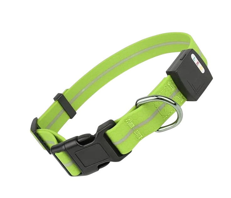 Zgarda pentru caine cu LED, textil/plastic, verde/negru, marimea M