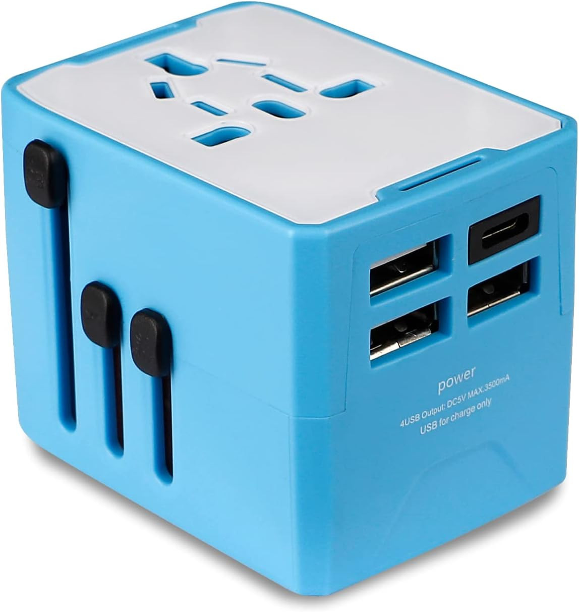 Adaptor de calatorie Flavery, albastru, 6.2 x 4.8 x 4.5 cm