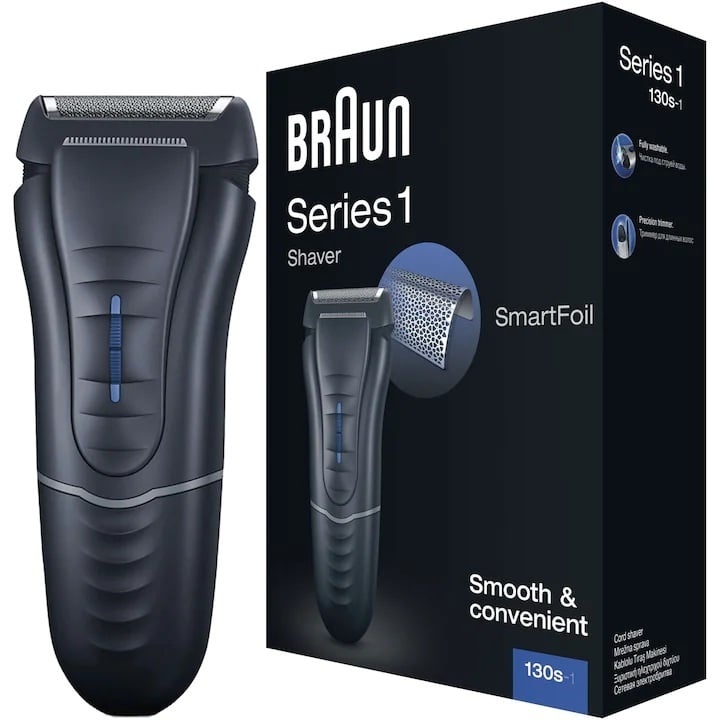 Aparat de ras electric Braun Series 1 130s, Lavabil, SmartFoil, Negru, Resigilat, Grad A