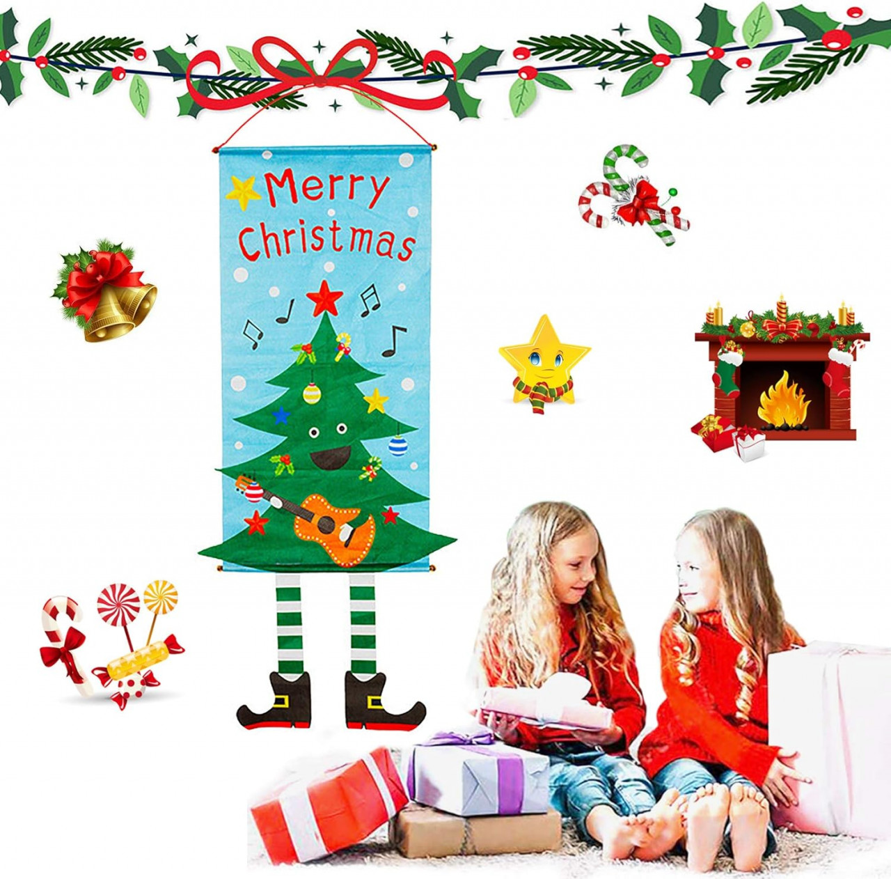Banner pentru Craciun Yisscen, poliester, multicolor, 40 x 80 cm