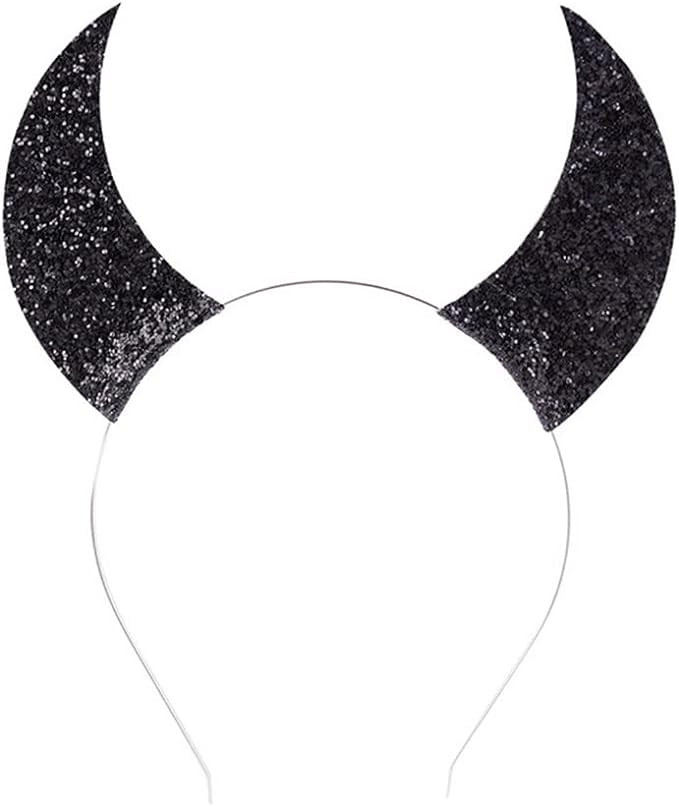 Bentita pentru par cu coarne Witeygai, matase/plastic, negru, 28 x 12 cm