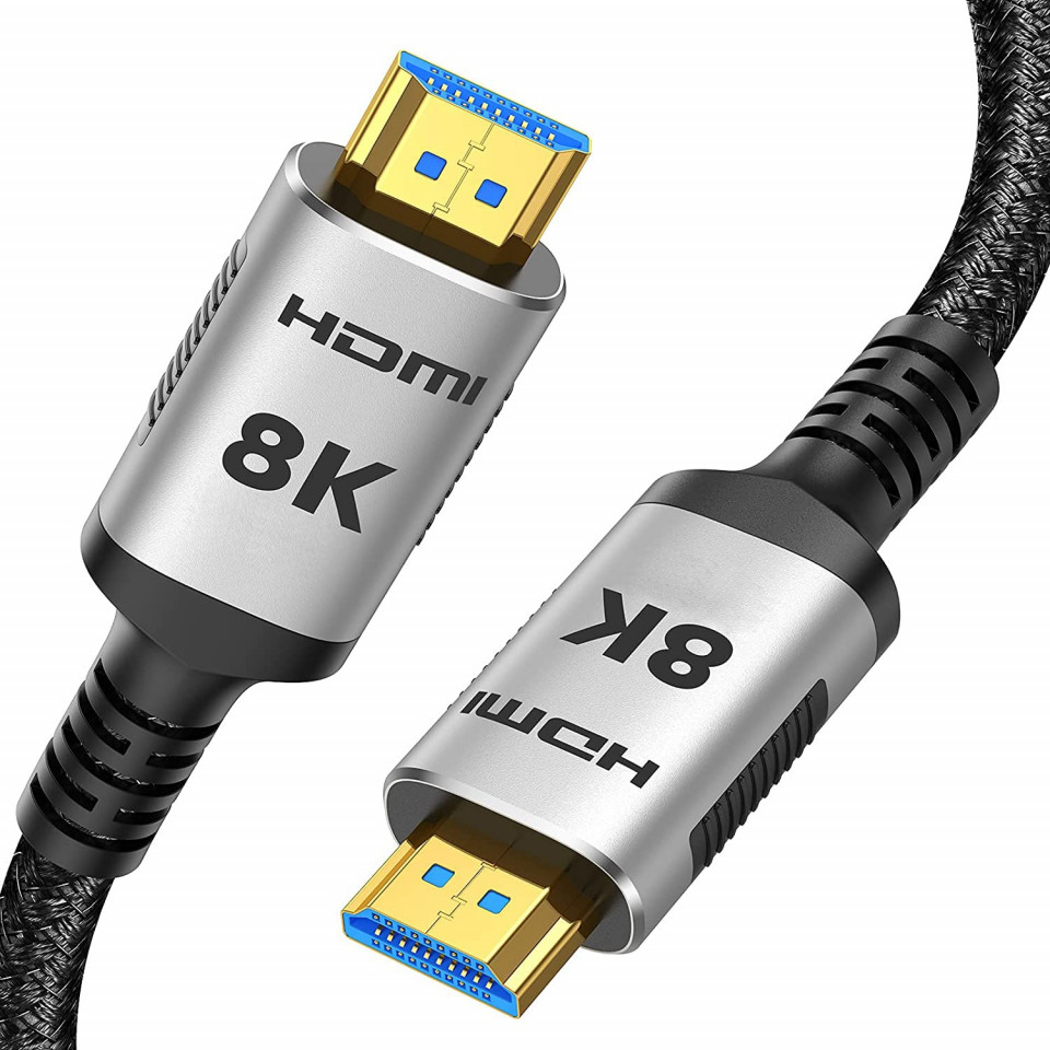Cablu HDMI 2.1 SNOWKIDS, nailonaliaj de aluminiu, gri/negru, 2 m, 8K 2.1