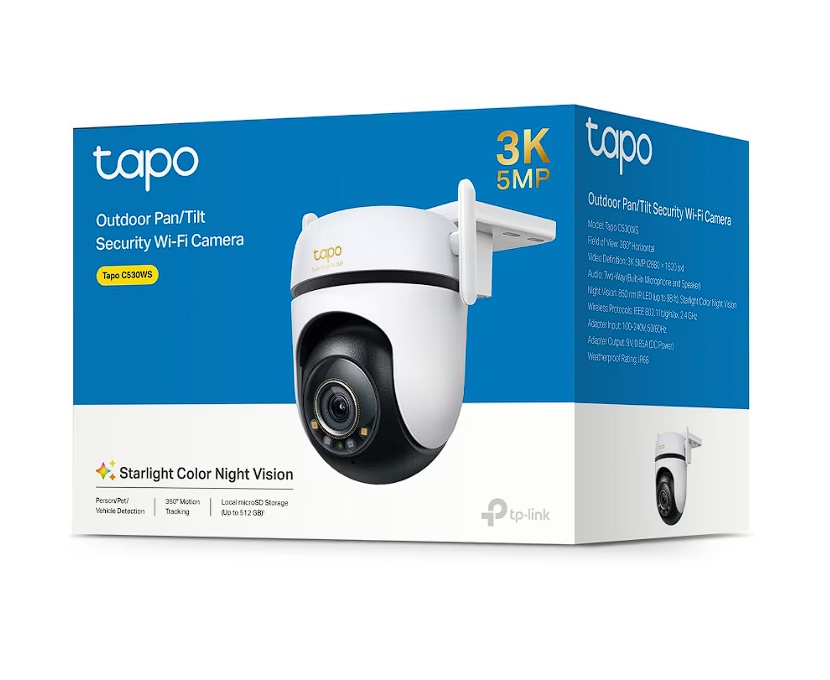 Camera de supraveghere Smart Wireless TP-Link Tapo C530WS Outdoor Pan/Tilt 360 grade, 5MP, 3K, 2880×1620, Starlight Color Night Vision, IP66, Two-Way