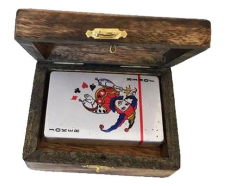 Carti de joc în cutie de lemn, 12 x 9 x 4 cm