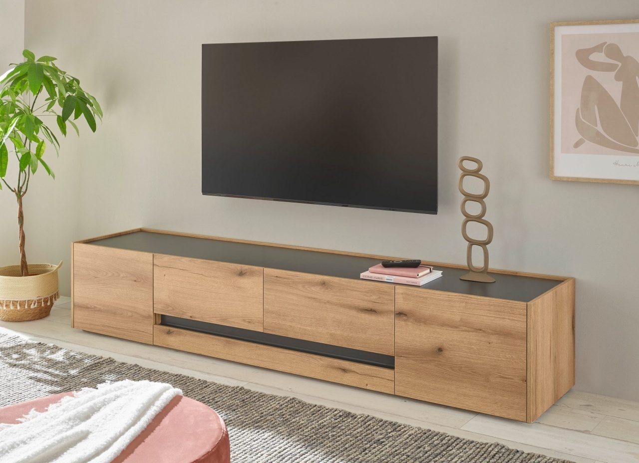 Comodă modernă GIRON, 220x45x40 cm, cu 2 sertare și 2 uși, stil minimalist