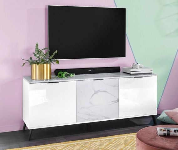 Comoda TV Casanova, alb/ efect marmura, 150 cm