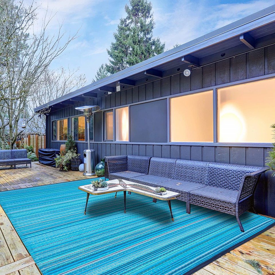Covor reversibil pentru terasa Green Decore, textil/plastic, albastru, 240 x 300 cm 240