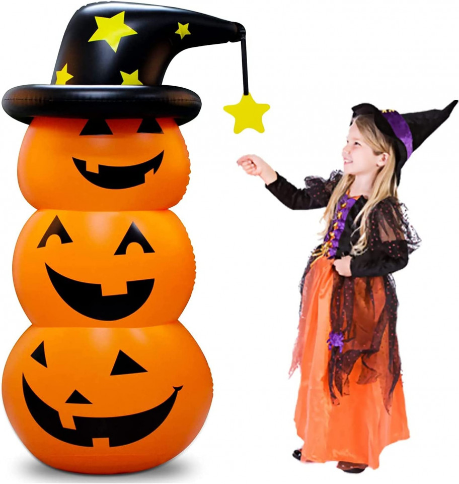 Decoratiune gonflabila pentru Halloween Leohome, dovleac, PVC, portocaliu/negru, 140 x 60 cm