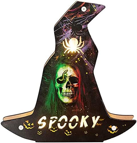 Decoratiune pentru Halloween, LED, lemn, multicolor, 23 x 23,5 cm