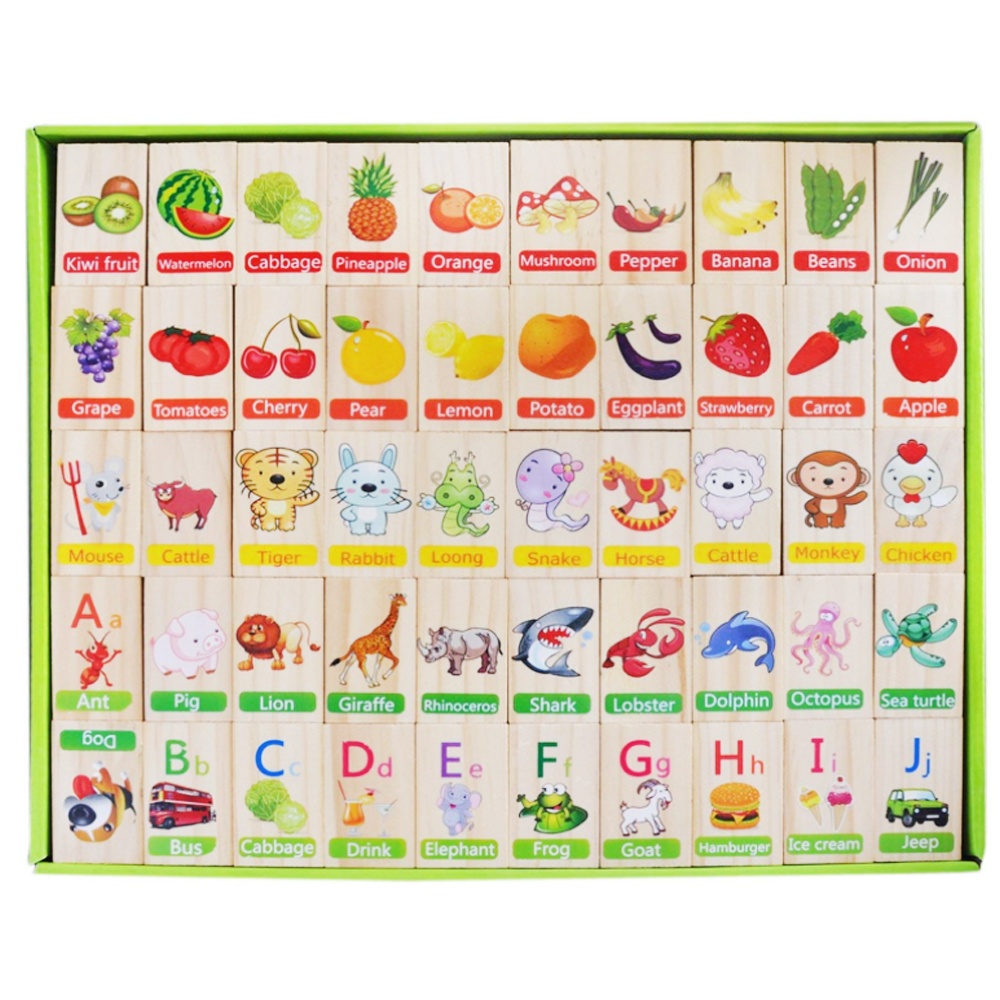 Domino in limba engleza - joc educativ , din lemn cu 100 piese, WD 3024