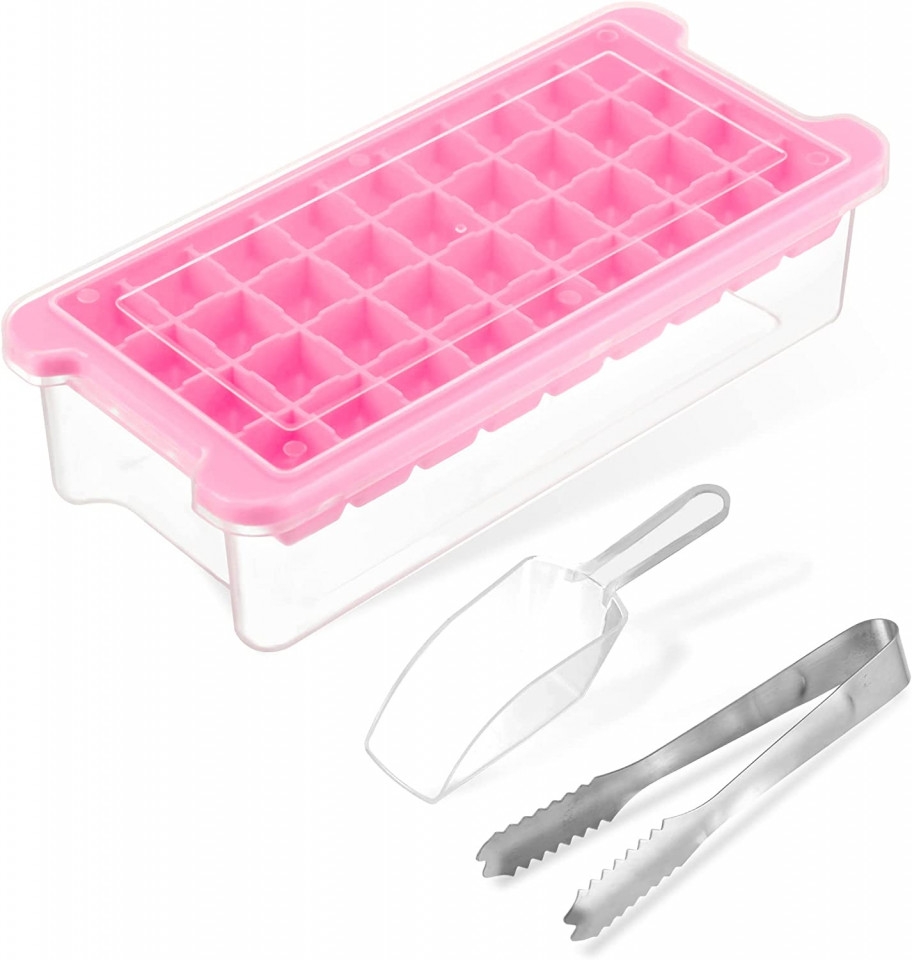 Forma pentru cuburi de gheata AcrossSea, plastic/silicon, transparent/roz, 11,5 x 26 x 6 cm