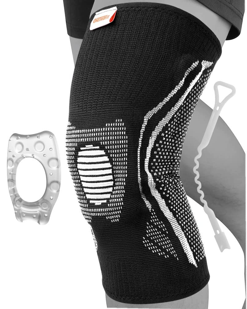 Genunchiera Onetwofit, silicon/textil, negru/alb, marimea M