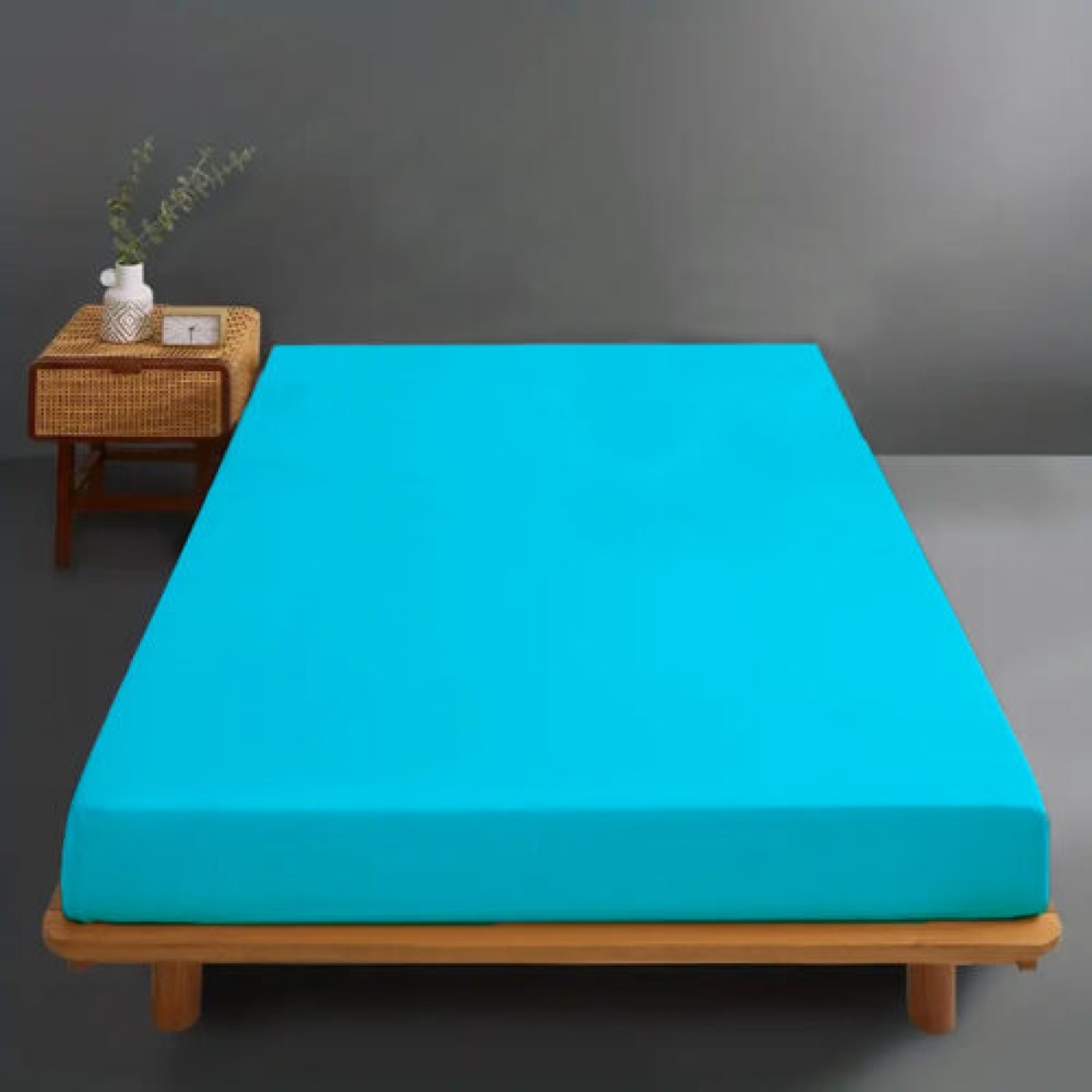 Husa de pat din bumbac 100%, tricot, turcoaz, 140x200 cm