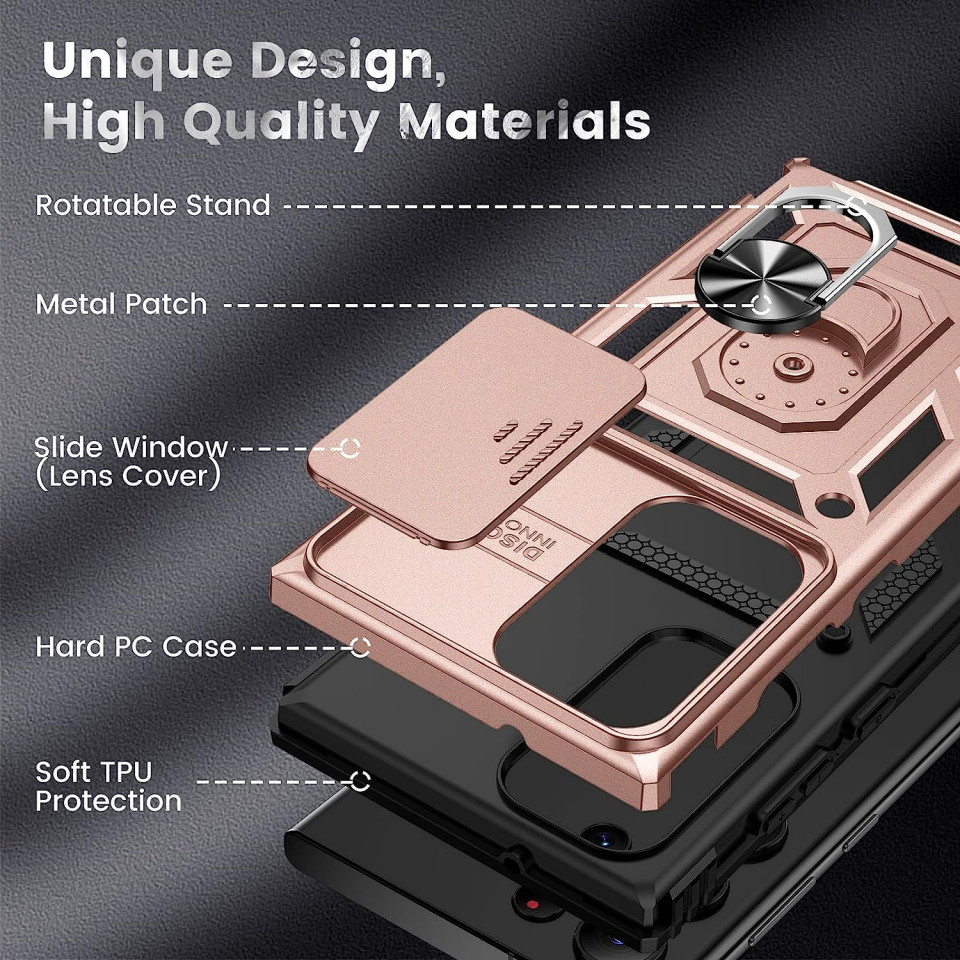 Poze Husa de protectie cu inel compatibil cu Samsung Galaxy S23 ULTRA HWeggo, policarbonat/poliuretan, rose gold, 6,8 inchi