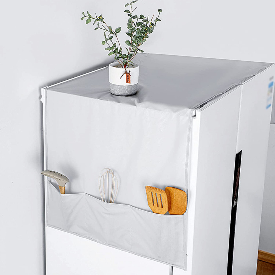 Husa impotriva prafului pentru frigider cu buzunare de depozitare Generic, PEVA, gri, 170 x 60 cm